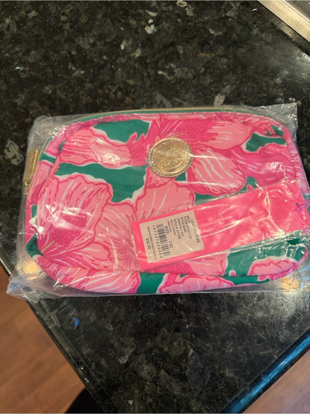Lilly Pulitzer Pink & Green Floral Belt Bag with Gold Emblem